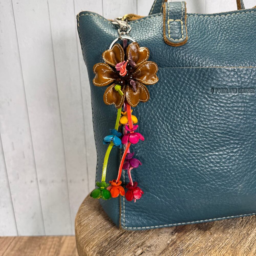 Autumn Daisy Bag Charm Genuine Leather Flower Purse Charm NEW